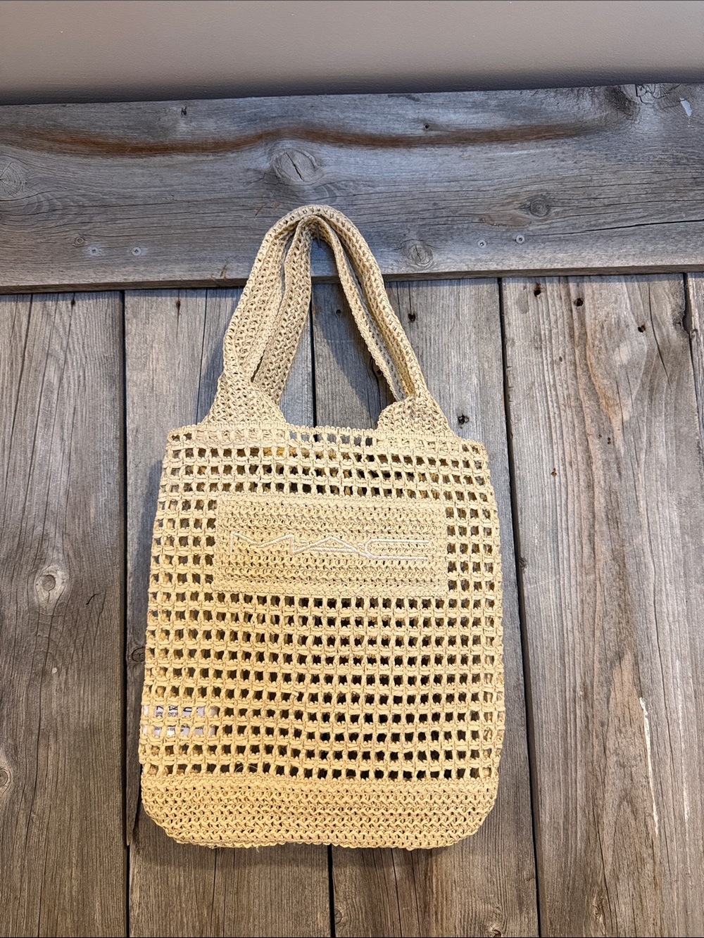 Mac Woven Crochet Tote Bag in Natural Cream size Small
